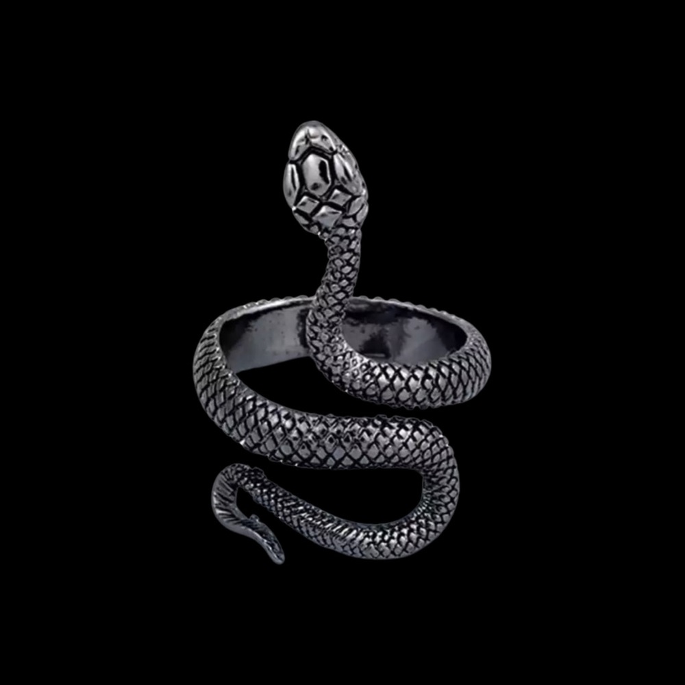 Gothic Black Snake Statement Ring Adjustable Size 9 NWT